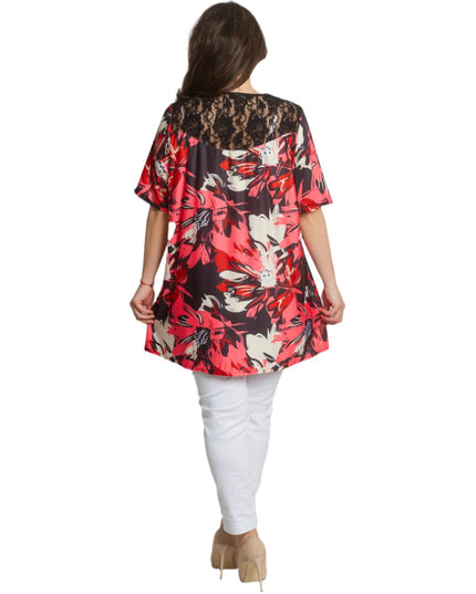 Елегантна макси туника с флорални мотиви и дантелен акцент - Maxi Market