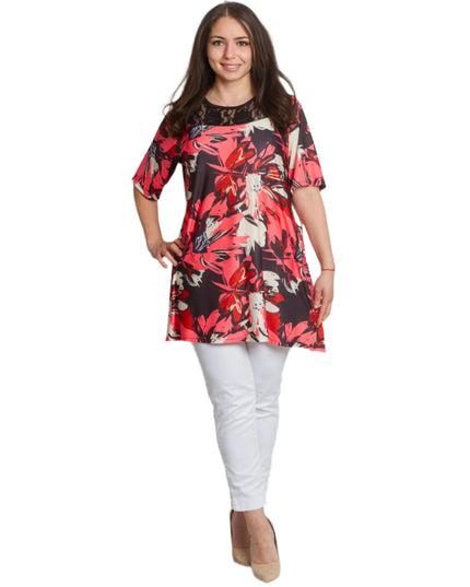 Елегантна макси туника с флорални мотиви и дантелен акцент - Maxi Market