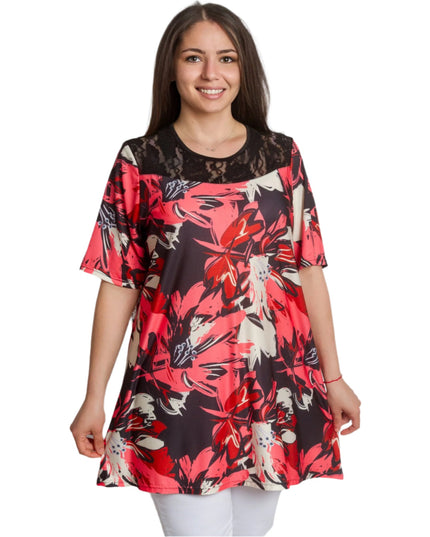 Елегантна макси туника с флорални мотиви и дантелен акцент - Maxi Market