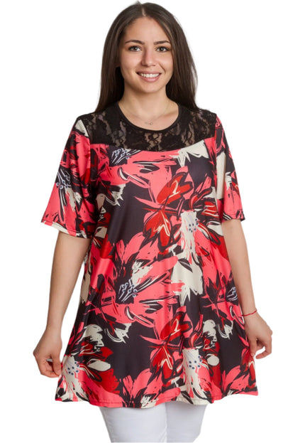 Елегантна макси туника с флорални мотиви и дантелен акцент - Maxi Market