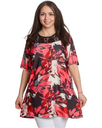 Елегантна макси туника с флорални мотиви и дантелен акцент - Maxi Market