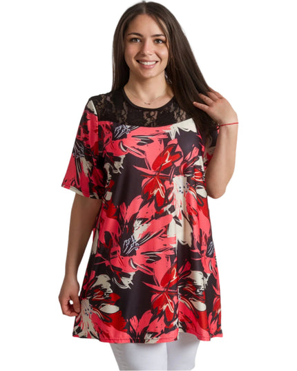 Елегантна макси туника с флорални мотиви и дантелен акцент - Maxi Market