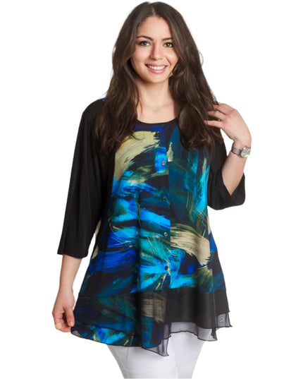 Елегантна макси туника с шифонен кант и 3/4 ръкави - Maxi Market