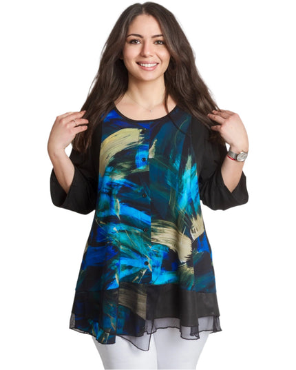 Елегантна макси туника с шифонен кант и 3/4 ръкави - Maxi Market