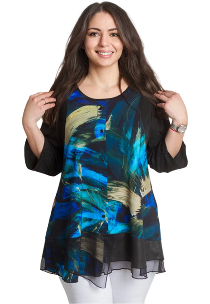 Елегантна макси туника с шифонен кант и 3/4 ръкави - Maxi Market