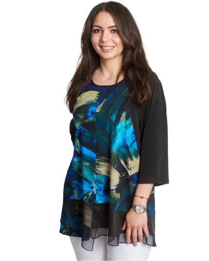 Елегантна макси туника с шифонен кант и 3/4 ръкави - Maxi Market