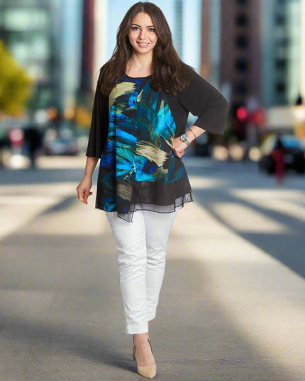 Елегантна макси туника с шифонен кант и 3/4 ръкави - Maxi Market