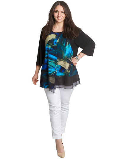 Елегантна макси туника с шифонен кант и 3/4 ръкави - Maxi Market