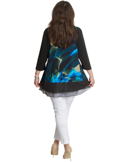 Елегантна макси туника с шифонен кант и 3/4 ръкави - Maxi Market