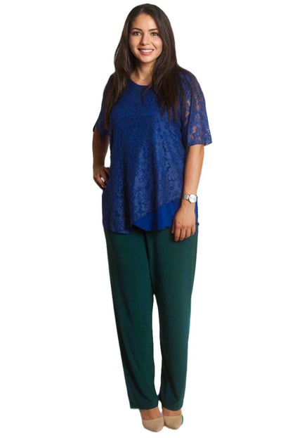 Елегантна права дантелена блуза с асиметричен подгъв - Maxi Market