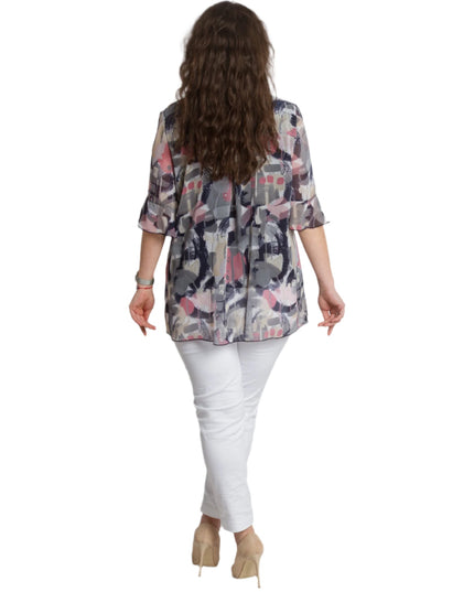 Елегантна разкроена макси туника от шифон с абстрактен десен - Maxi Market