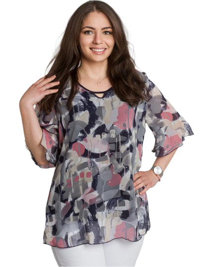 Елегантна разкроена макси туника от шифон с абстрактен десен - Maxi Market