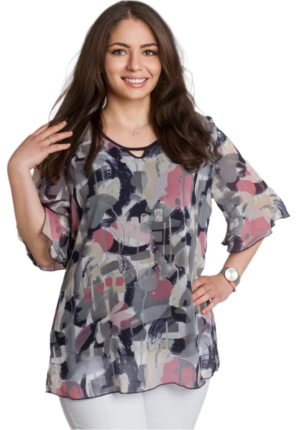 Елегантна разкроена макси туника от шифон с абстрактен десен - Maxi Market