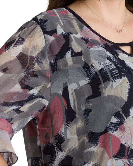Елегантна разкроена макси туника от шифон с абстрактен десен - Maxi Market