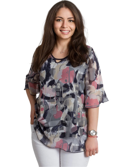 Елегантна разкроена макси туника от шифон с абстрактен десен - Maxi Market