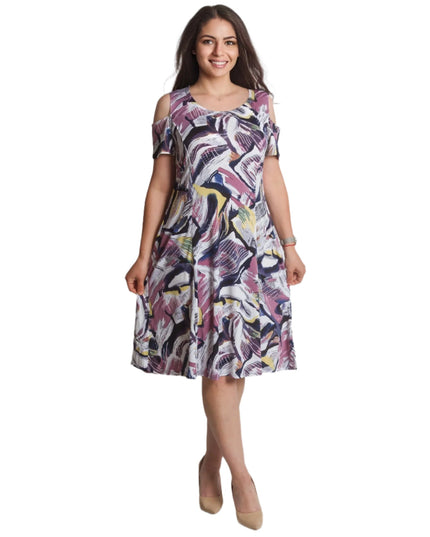 Елегантна разкроена рокля с отворени рамене в макси размери - Maxi Market