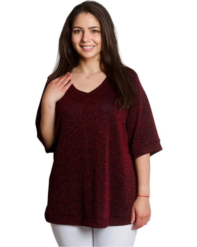 Елегантна разкроена туника с блясък в бордо - Maxi Market