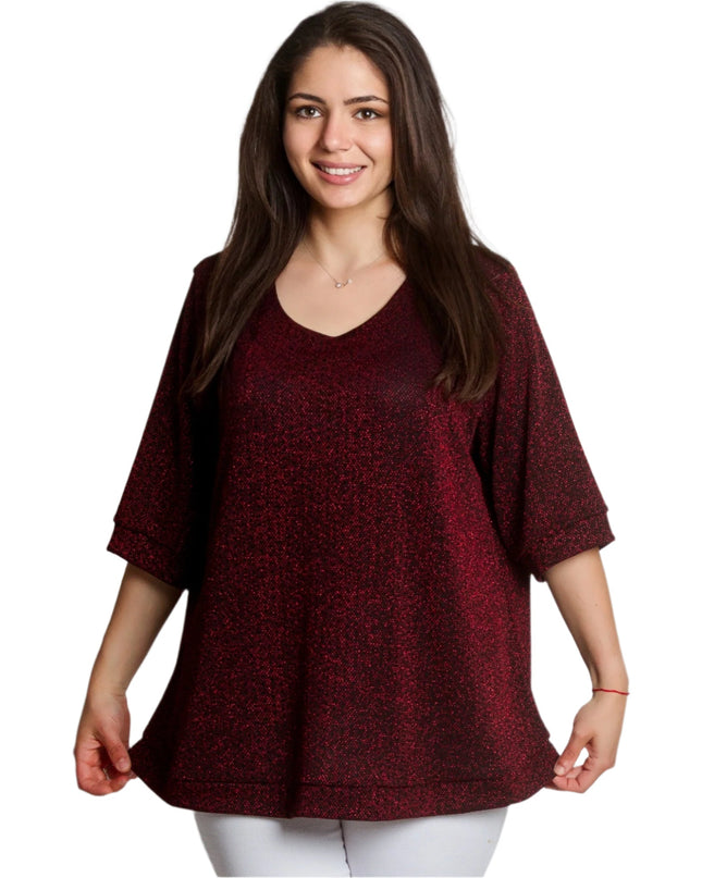 Елегантна разкроена туника с блясък в бордо - Maxi Market