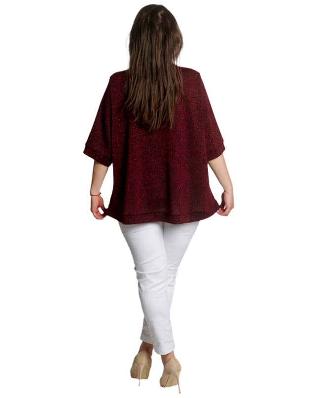 Елегантна разкроена туника с блясък в бордо - Maxi Market