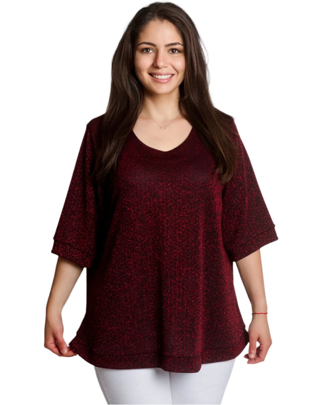 Елегантна разкроена туника с блясък в бордо - Maxi Market