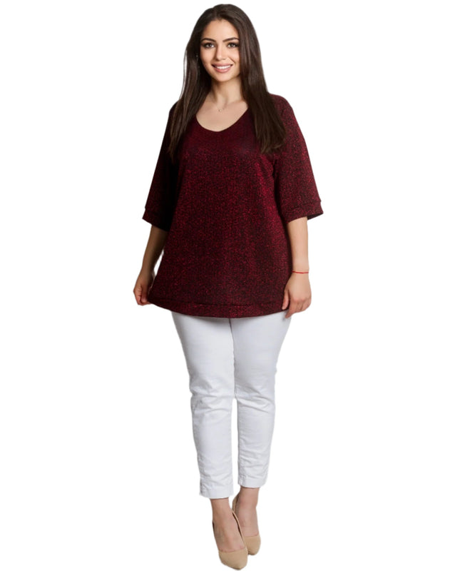 Елегантна разкроена туника с блясък в бордо - Maxi Market