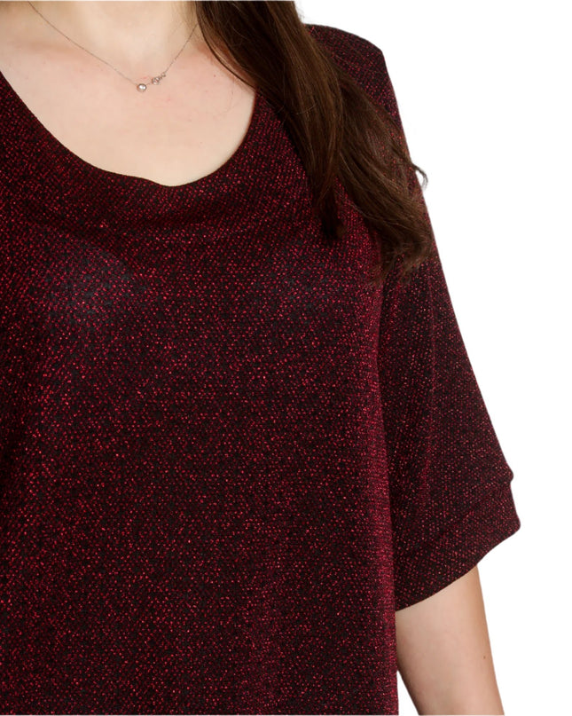 Елегантна разкроена туника с блясък в бордо - Maxi Market