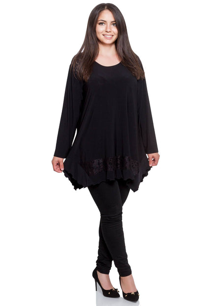 Елегантна разкроена туника с флорален акцент - разкроена кройка - вискоза и еластан - в макси размери - произведено в България - Maxi Market