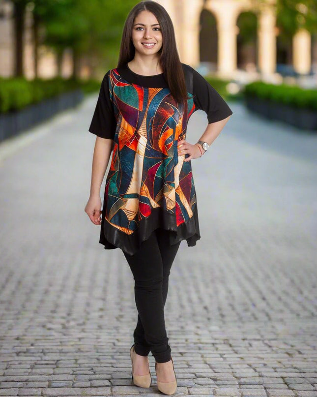 Елегантна туника с абстрактен принт и свободна кройка - Maxi Market