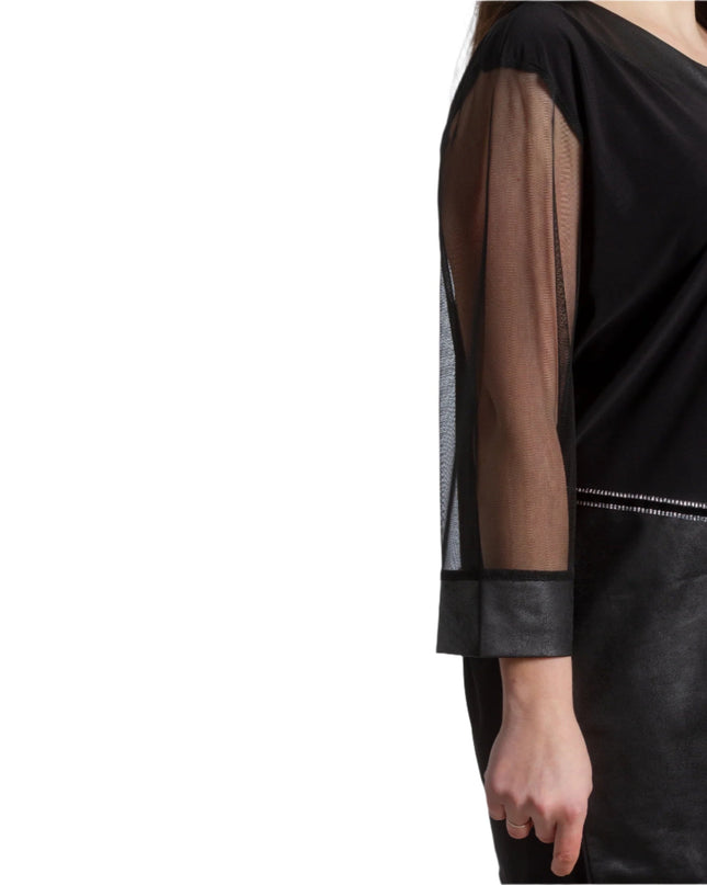 Елегантна туника с еко - кожа и тюл в големи размери - Maxi Market