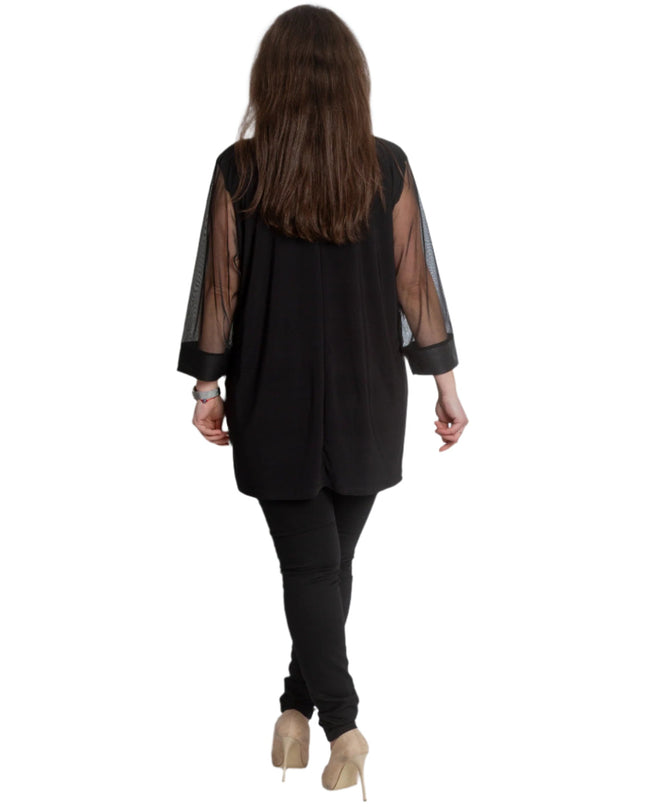 Елегантна туника с еко - кожа и тюл в големи размери - Maxi Market