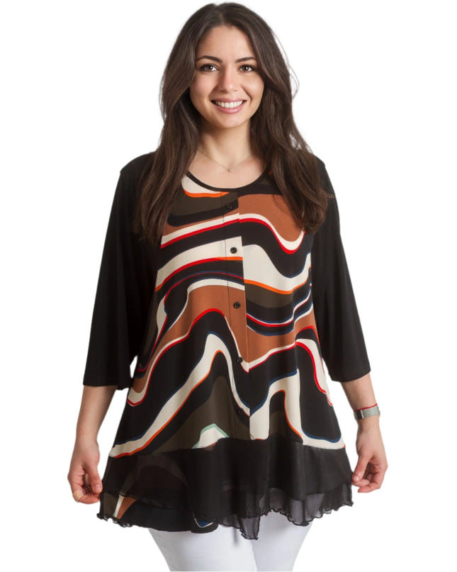 Елегантна туника с модерни вълнообразни шарки и 3/4 ръкави - Maxi Market