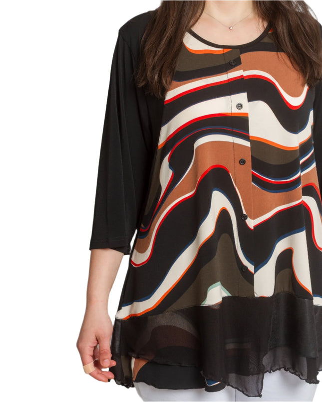 Елегантна туника с модерни вълнообразни шарки и 3/4 ръкави - Maxi Market
