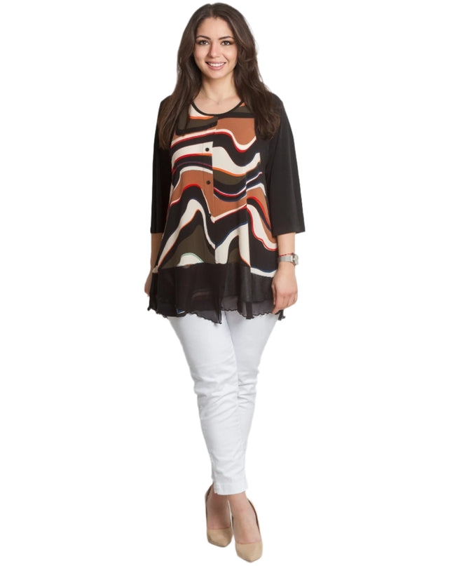 Елегантна туника с модерни вълнообразни шарки и 3/4 ръкави - Maxi Market