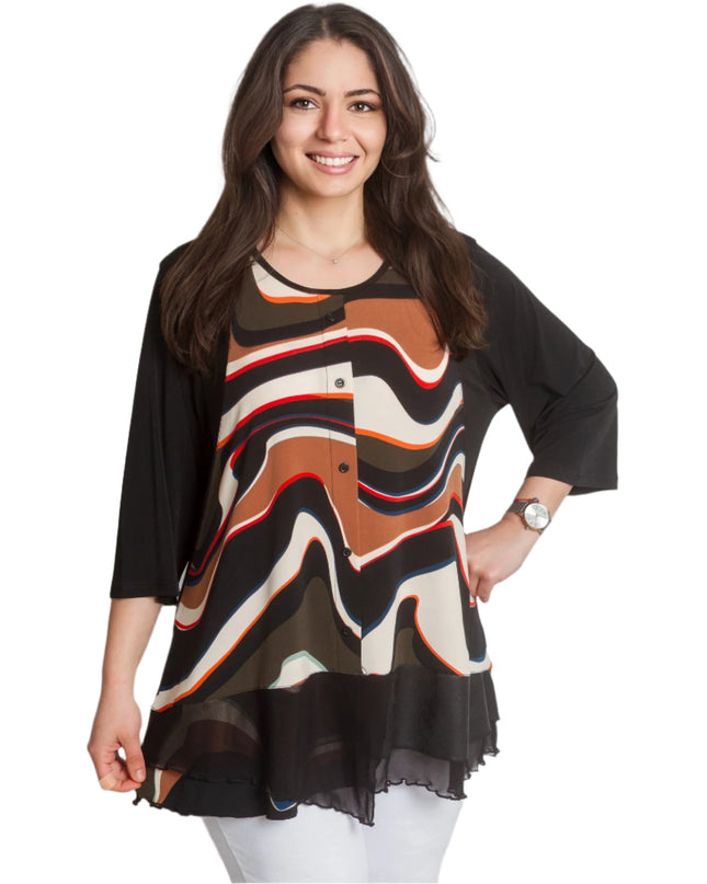 Елегантна туника с модерни вълнообразни шарки и 3/4 ръкави - Maxi Market