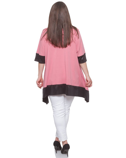 Елегантна туника в пепел от рози с апликация на цветя - разкроена кройка - еластична материя - Пролет - лято - Произведено в България - Maxi Market