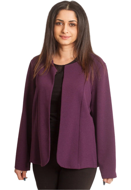 Елегантно дамско сако без закопчаване в лилав цвят - Maxi Market