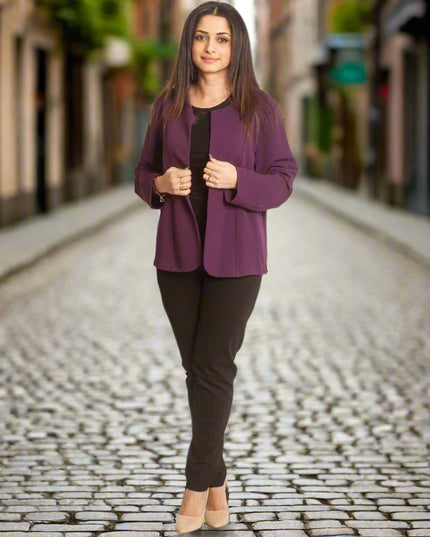 Елегантно дамско сако без закопчаване в лилав цвят - Maxi Market