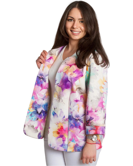 Елегантно сако с нежен флорален десен в големи размери - Maxi Market