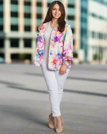 Елегантно сако с нежен флорален десен в големи размери - Maxi Market