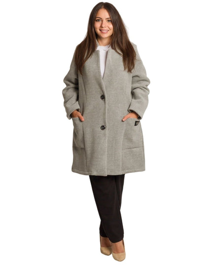 Елегантно сиво палто в големи размери с разкроена кройка - Maxi Market