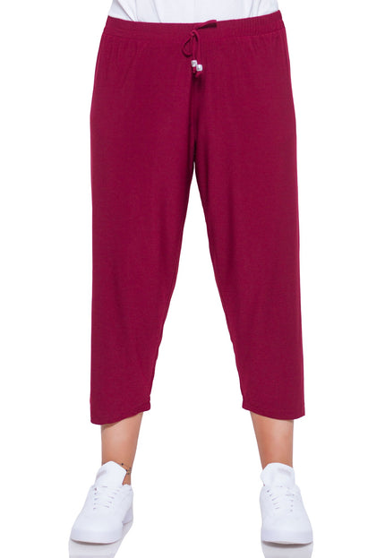 Ежедневни панталони в макси размери - червени - еластични - за пролет - лято - висококачествена вискоза и еластан - Maxi Market