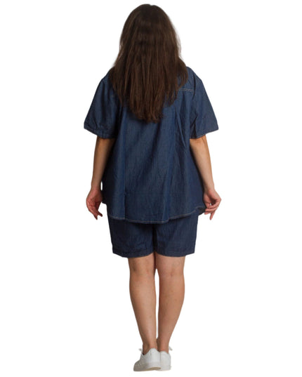 Къси дънкови шорти с джобове и ластик в големи размери - Maxi Market