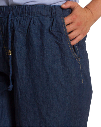 Къси дънкови шорти с джобове и ластик в големи размери - Maxi Market