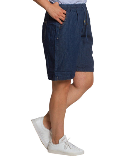 Къси дънкови шорти с джобове и ластик в големи размери - Maxi Market