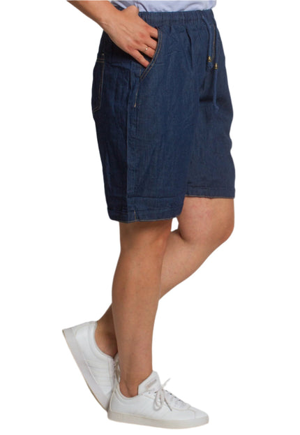 Къси дънкови шорти с джобове и ластик в големи размери - Maxi Market