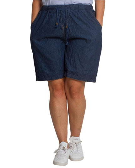 Къси дънкови шорти с джобове и ластик в големи размери - Maxi Market