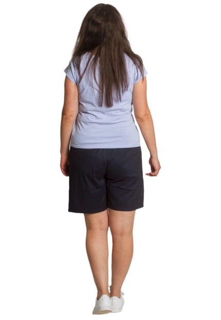 Къси тъмносини шорти с джобове и ластик в големи размери - Maxi Market