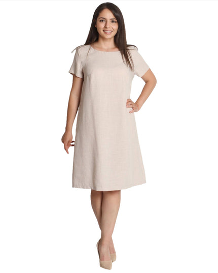 Rochie de vară din in cu buzunare și model geometric