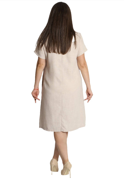 Rochie de vară din in cu buzunare și model geometric