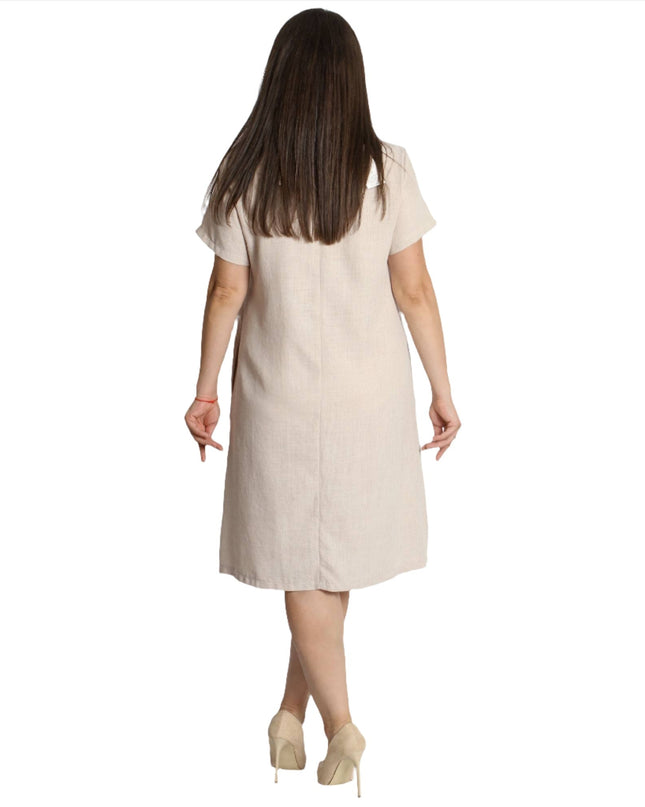 Rochie de vară din in cu buzunare și model geometric
